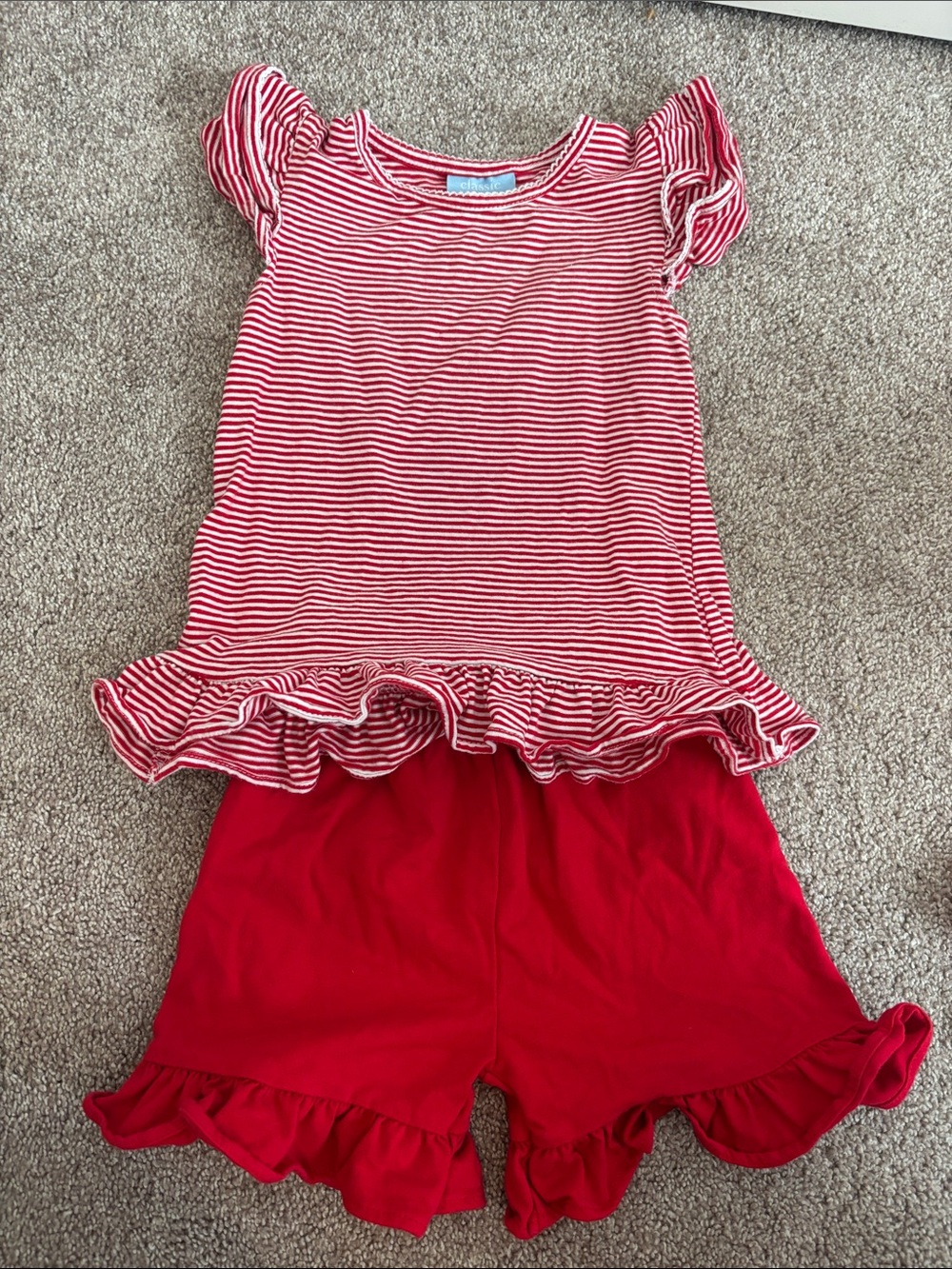 Classic Whimsy Red and White Striped Set with Solid Red Shorts
